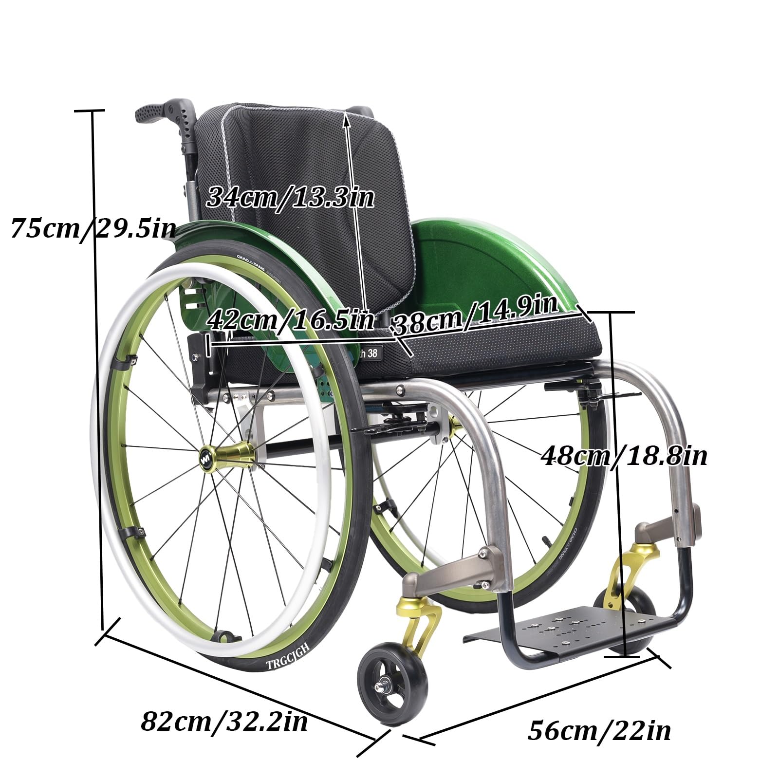 Sedia a Rotelle Autospinta Leggera (10.8 kg), Carrozzina per Disabili,da transito, Freno manuale,Poggiapiedi(Green,14.9in Seat Width)