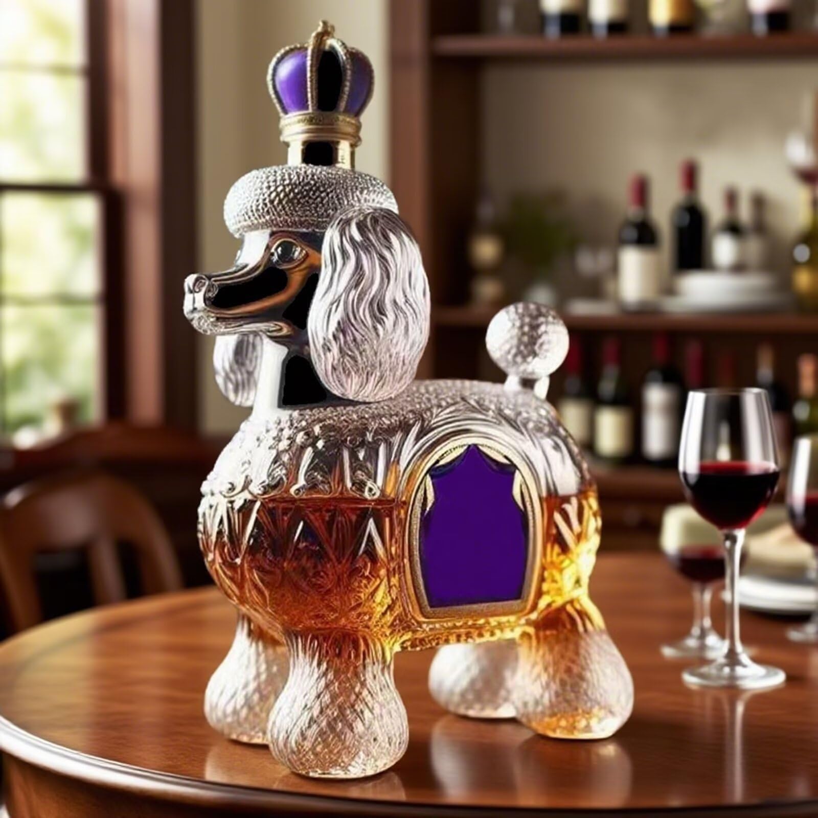300ML Decantador Whisky Arte Escultura - Decantador De Whisky De Cristal Original, Botella De Vino Con Forma De Caniche En 3D, Regalo Decorativo Con Arte Canino, Divertida Jarra De Vino Vacía