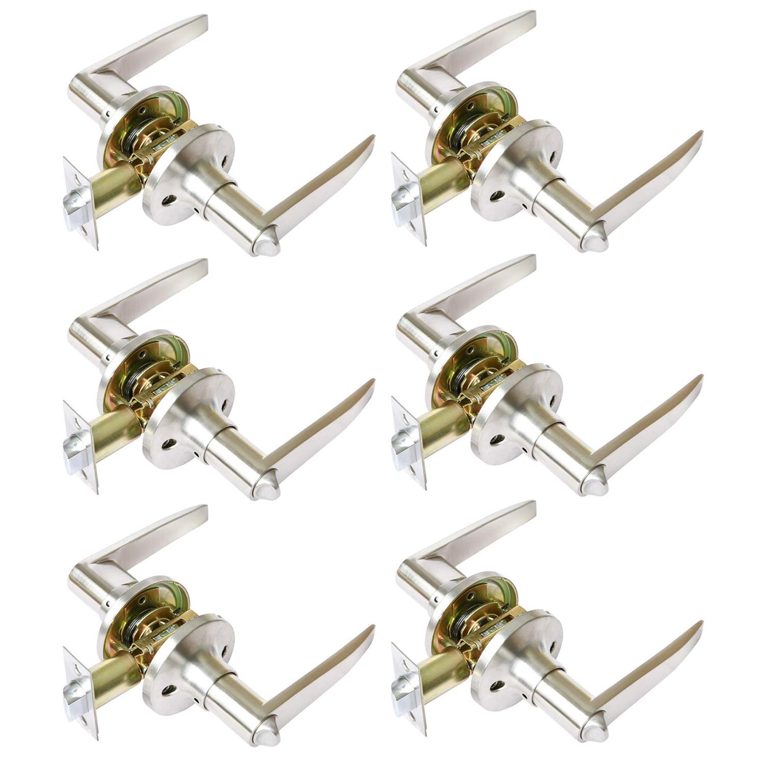 Satin Nickel Door Knob Set Privacy Door Handles for Bedroom Bathrooms Interior Doors, Keyless Interior Door Handle Sets, Commercial/Residential Contemporary Durable Door Locks-6 Pack
