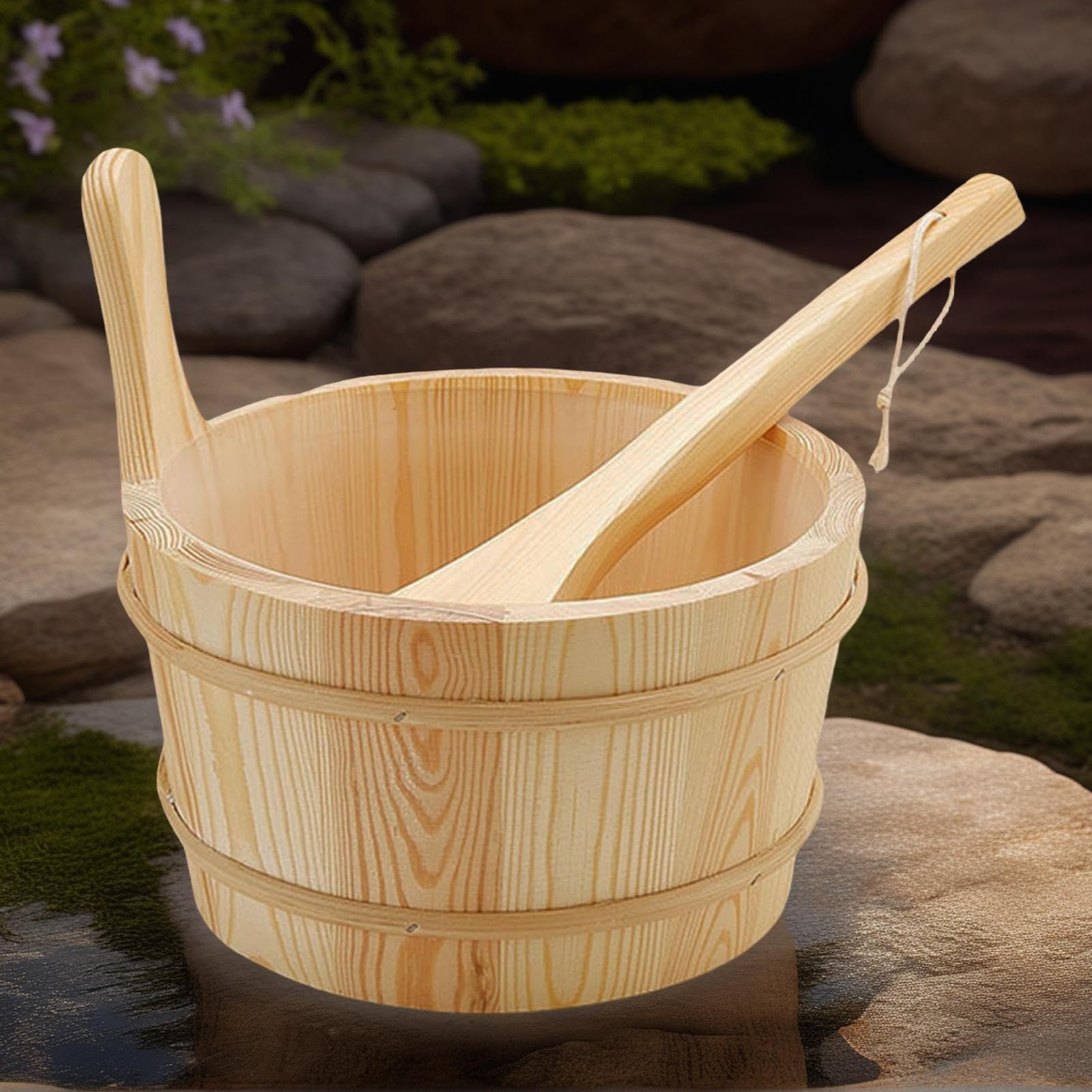 Seau et louche en bois pour sauna, seau à eau, louche en bois avec baril en bois de 4 L, doublure intérieure, cuillère pour jardin, maison, salle de bain, appartement, hôtel