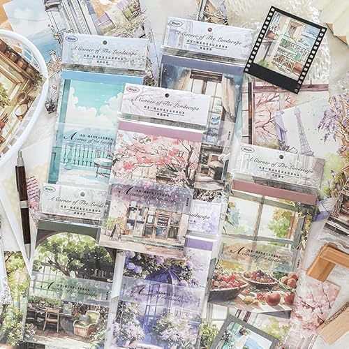Alideco 180pcs Vintage Watercolor Landscape Scrapbooking Paper for Journaling Supplies, Decorative Craft Paper for Junk Journals (fengjingyiyu)