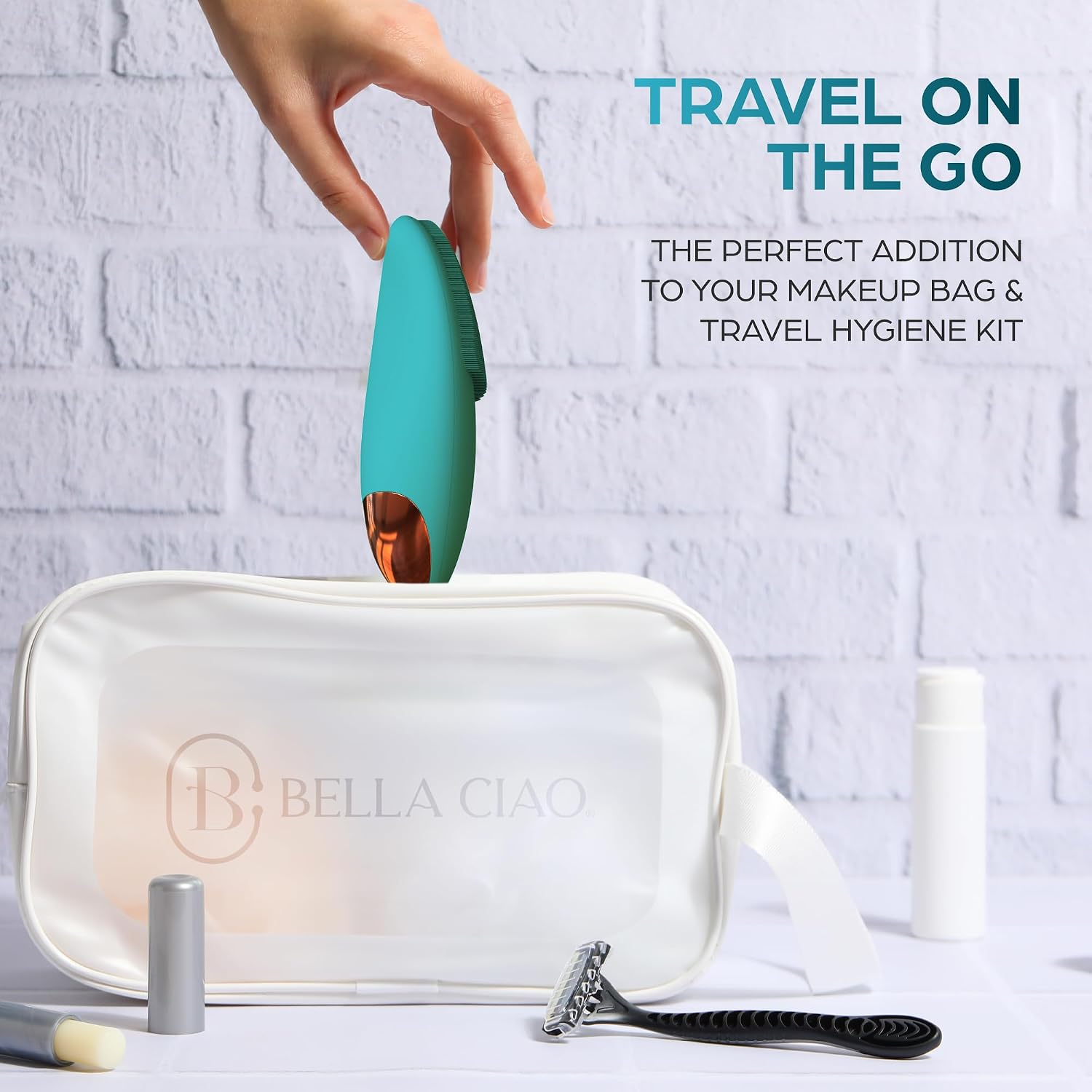 Bella Ciao 12-Speed Gentle Facial-Cleansing Brush, Rechargeable Silicone Face Scrubber, Deep-Cleaning and Exfoliating Face-Wash Brush, Water-Resistant Design, Aqua