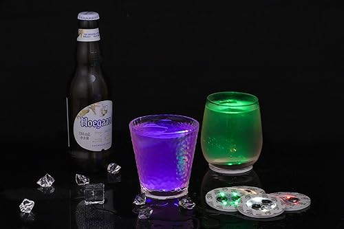Miniatura 8 de HANCIRCLE Posavasos LED colorido, paquete de 12 posavasos iluminados, luces LED adhesivas, luces de botella de vino, para bebidas, accesorios