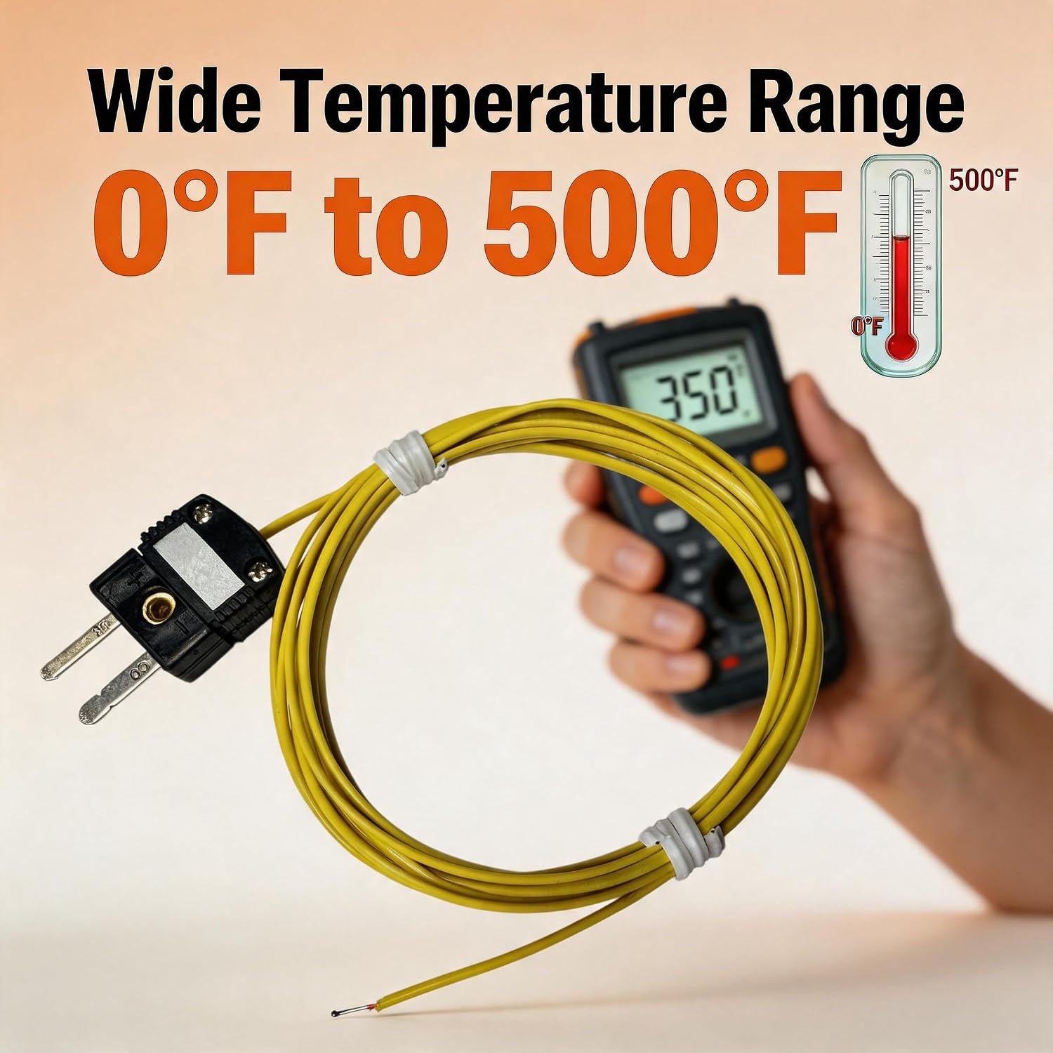 Bead-Tip J-Type Thermocouple Probe 79 Inch Cable 0℉-500℉ Temperature Range Teflon Material | for Industrial Heat Treatment Lab General Equipment