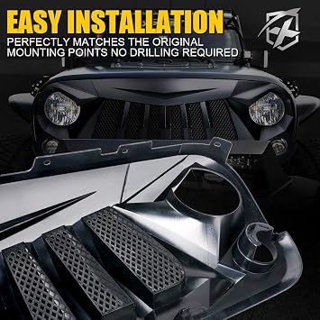 Xprite Matte Black Front Grill Grid Grille w/Mesh Compatible with Jeep Wrangler Rubicon Sahara Sport JK 2007-2018