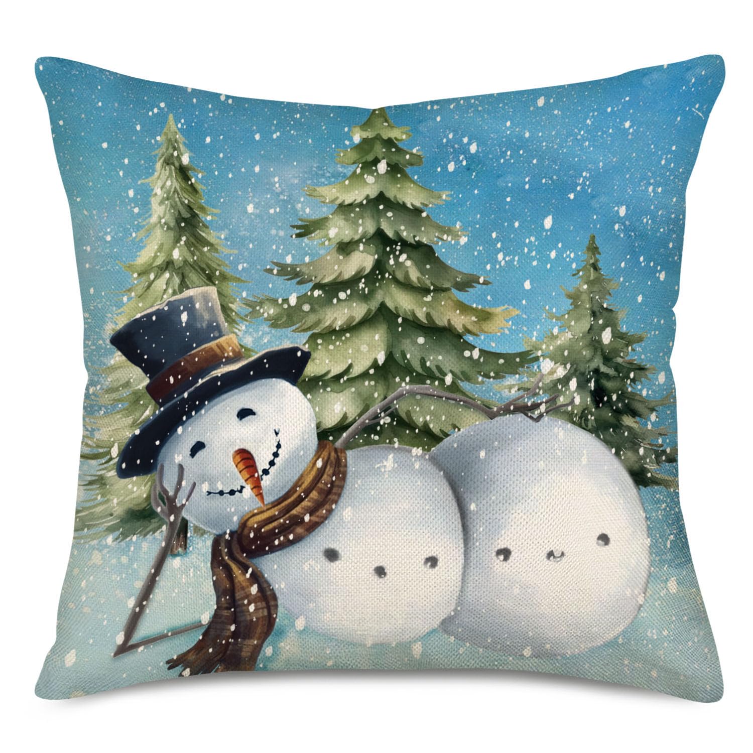 Bonhause Lot De 4 Housses De Coussin D'hiver De 45,7 X 45,7 Cm, Motif Flocon De Neige, Sapin De Noël, Cerf, Bleu Et Gris, Décoration D'intérieur