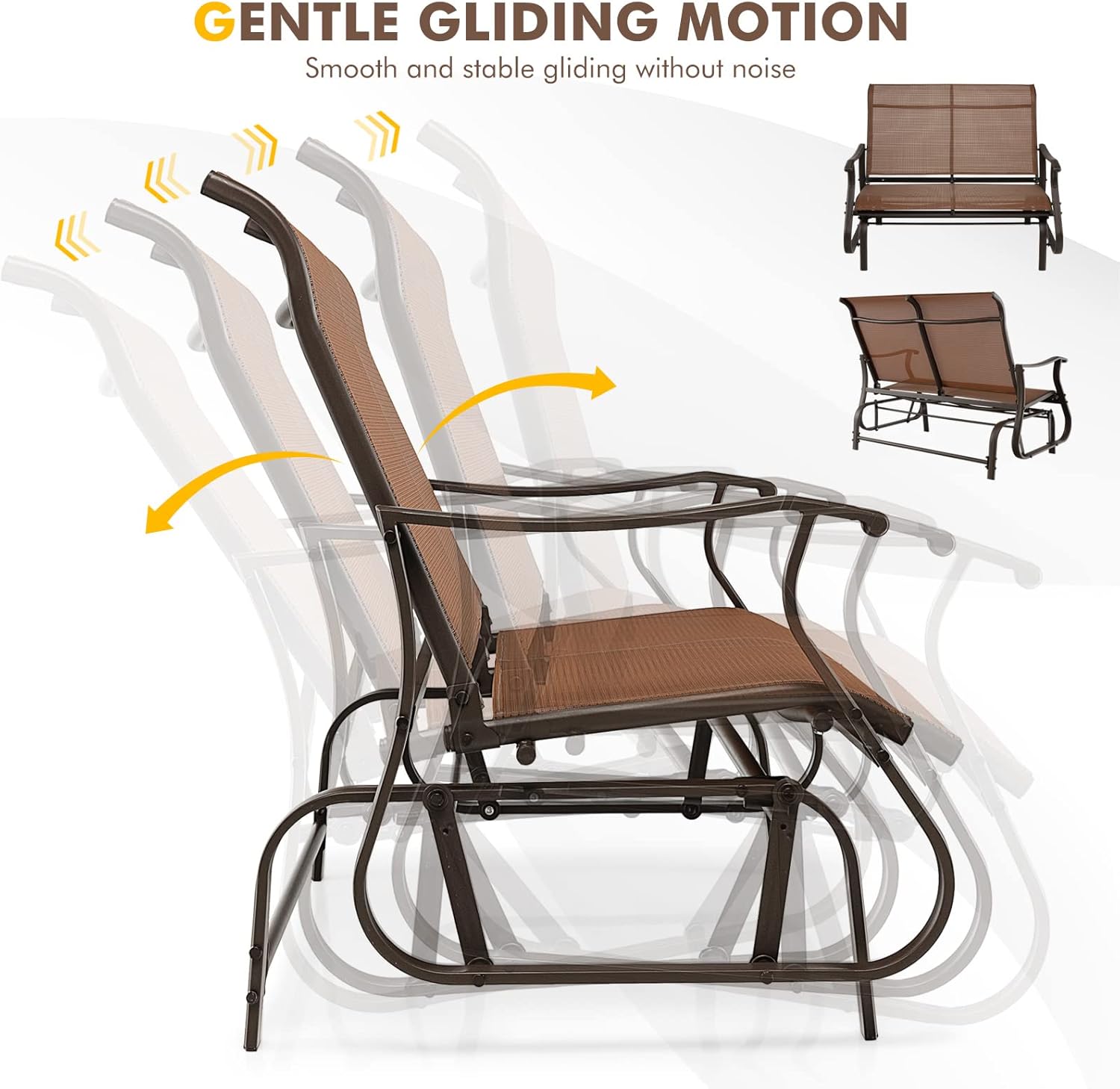 Giantex Outdoor Glider Bench Chair - Extra-Large 2 Person Loveseat with Breathable Fabric, Steel Frame, 660lbs Weight Capacity Swing Chair for Lawn, Yard, Poolside, Garden, Patio Swing Glider Chair