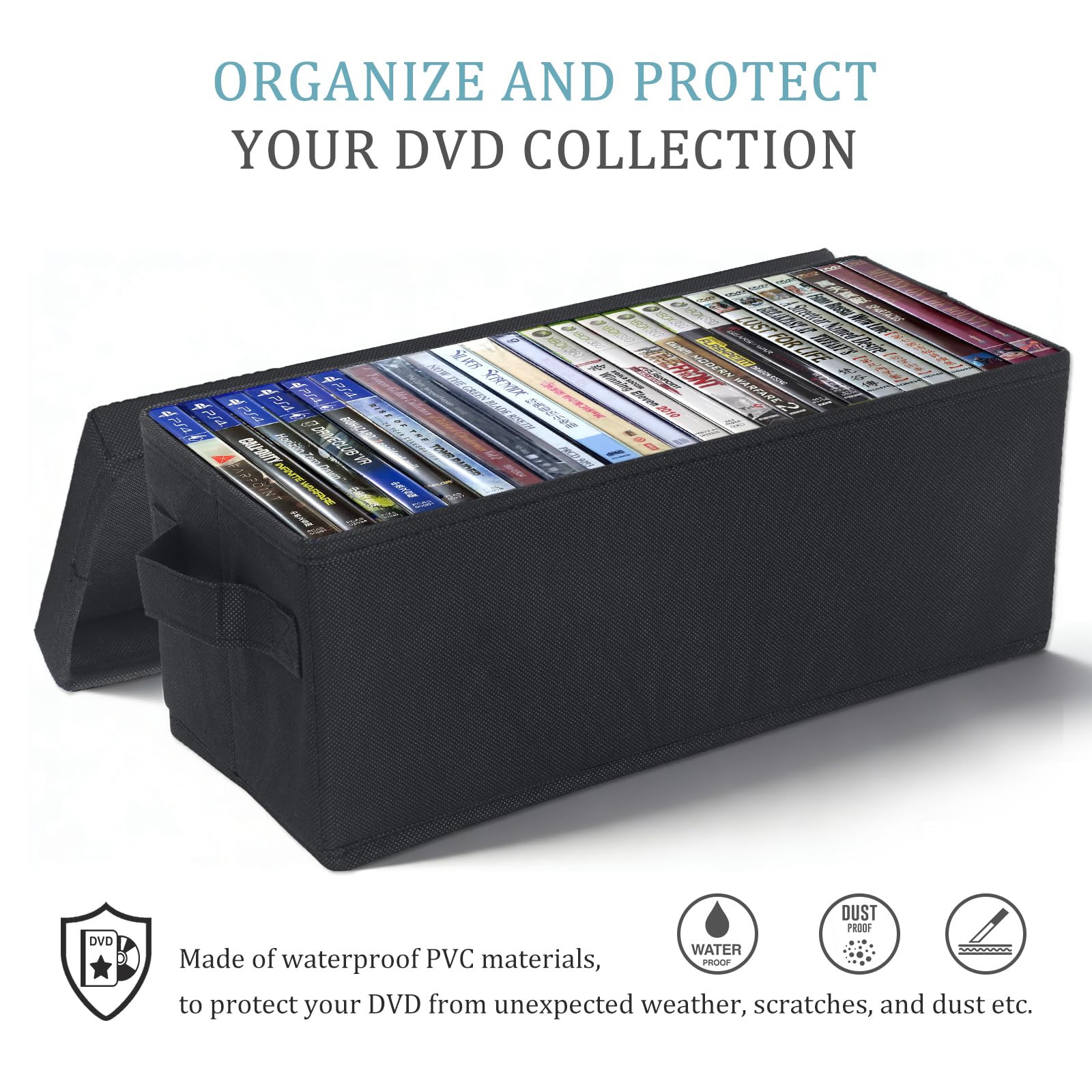 CCidea Cajas de almacenamiento para CD/DVD, paquete de 4 cajas de almacenamiento para CD, soportes de disco duraderos de 14 x 5.9 x 5.3 pulgadas con tapas, capacidad para hasta 32 CD en estuches