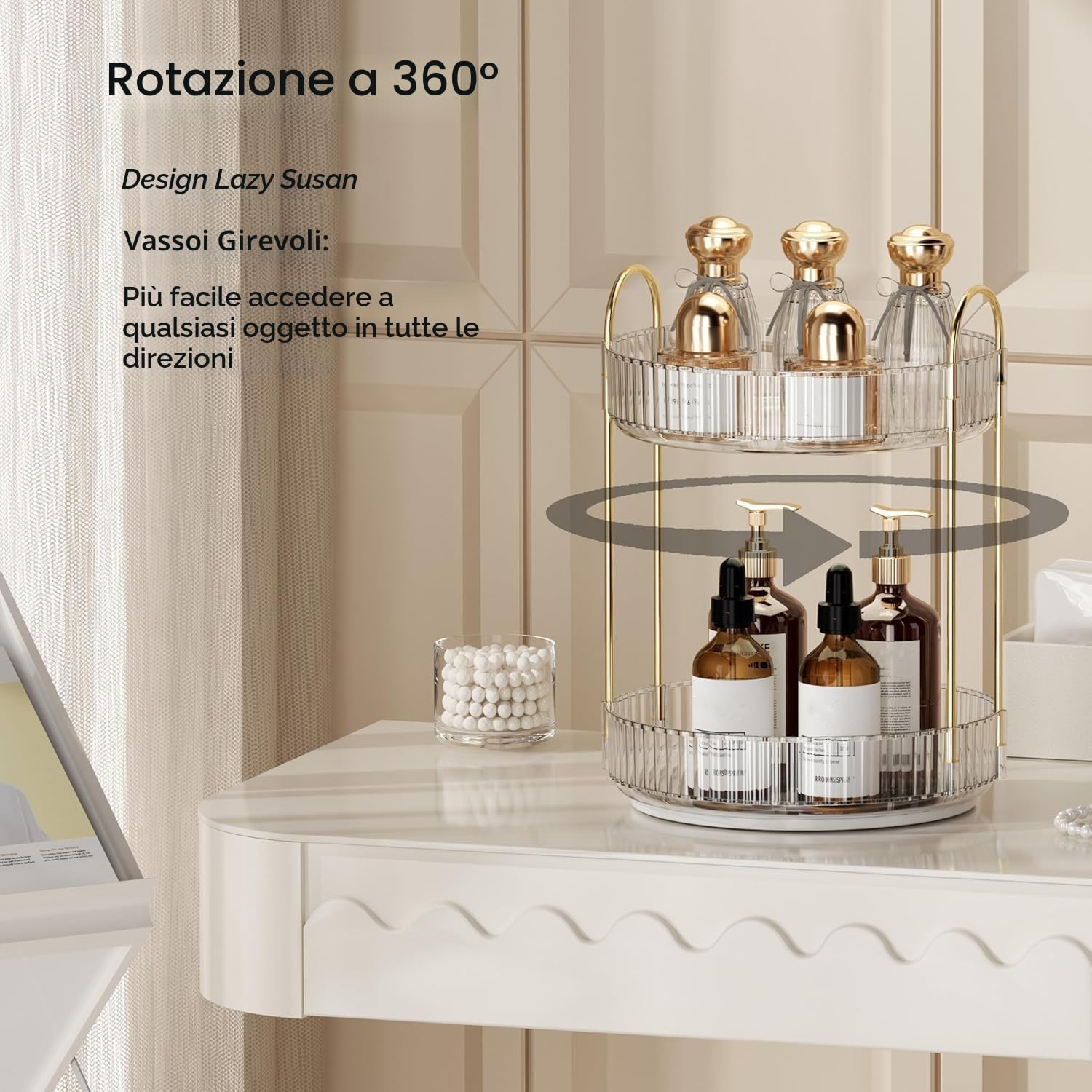 Organizzatore di Trucco Rotante a 360°, Porta Trucchi Organizzatore Grande Capacità,Organizzatore di Profumi,Organizer Trucchi Multifunzione per Toeletta,Camera da Letto,2 Livello Trasparente