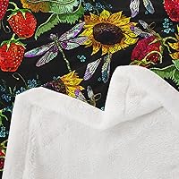 Vista 4 de Sunflower Throw Blanket,Dragonfly Animals Fleece Blanket for Bedroom Decor,Rustic Strawberry Fruit Flowers Super Soft Blankets for Sofa Couch for