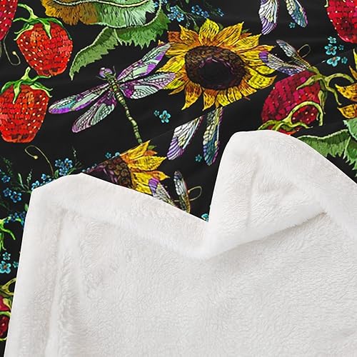 Miniatura 4 de Sunflower Throw Blanket,Dragonfly Animals Fleece Blanket for Bedroom Decor,Rustic Strawberry Fruit Flowers Super Soft Blankets for Sofa Couch for