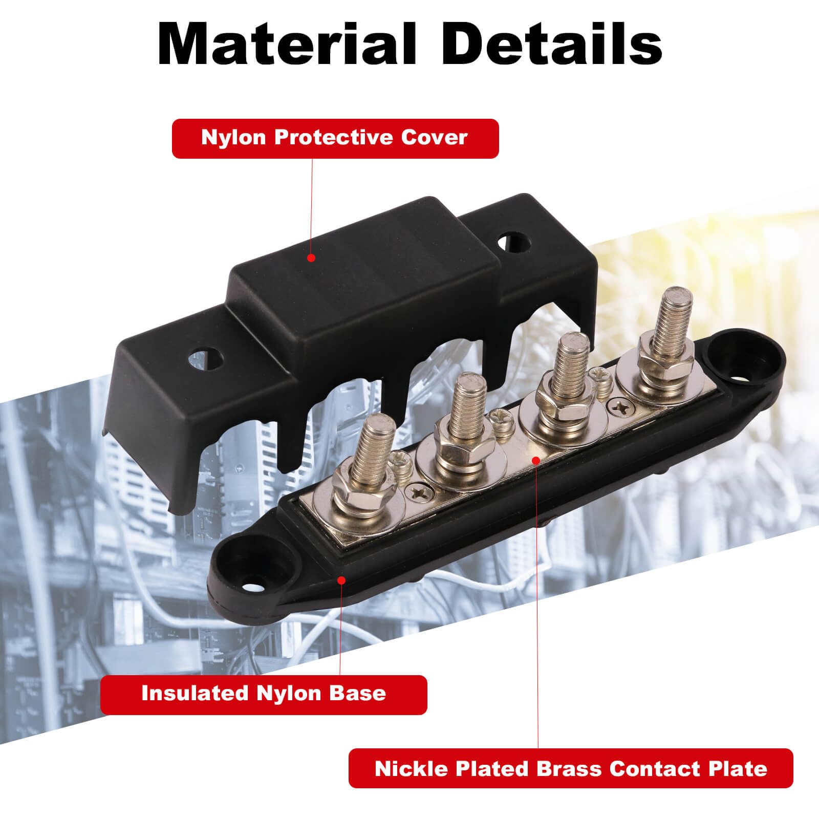 2 piezas 12V-48V DC Busbar bloque de distribución 250A BusBar con 4 x M8 pernos terminales, fácil de utilizar bloque de distribución de energía para RV Yate Barco (Negro Rojo)