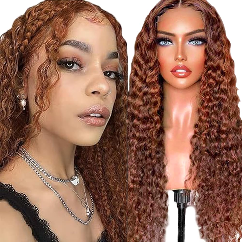 Deep Wave Human Hair Wig 5x5 HD Lace Front Wig 150% Density #30 Light Brown Virgin Human Hair Pre Plucked Natural Hairline Real Unprocessed 20 Inch
