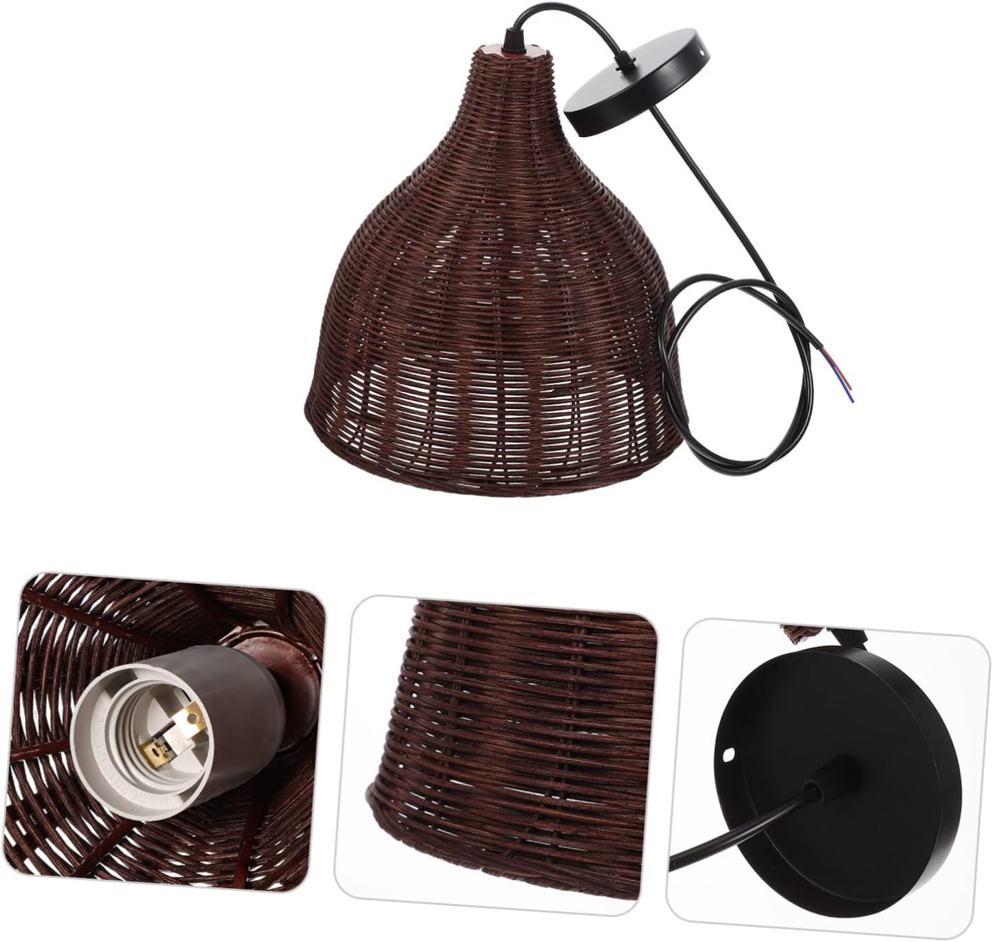 Rattan Weaving Ceiling Lamp Shade Rustic Decorative Light Cover for Chandelier and Ceiling Fixtures for