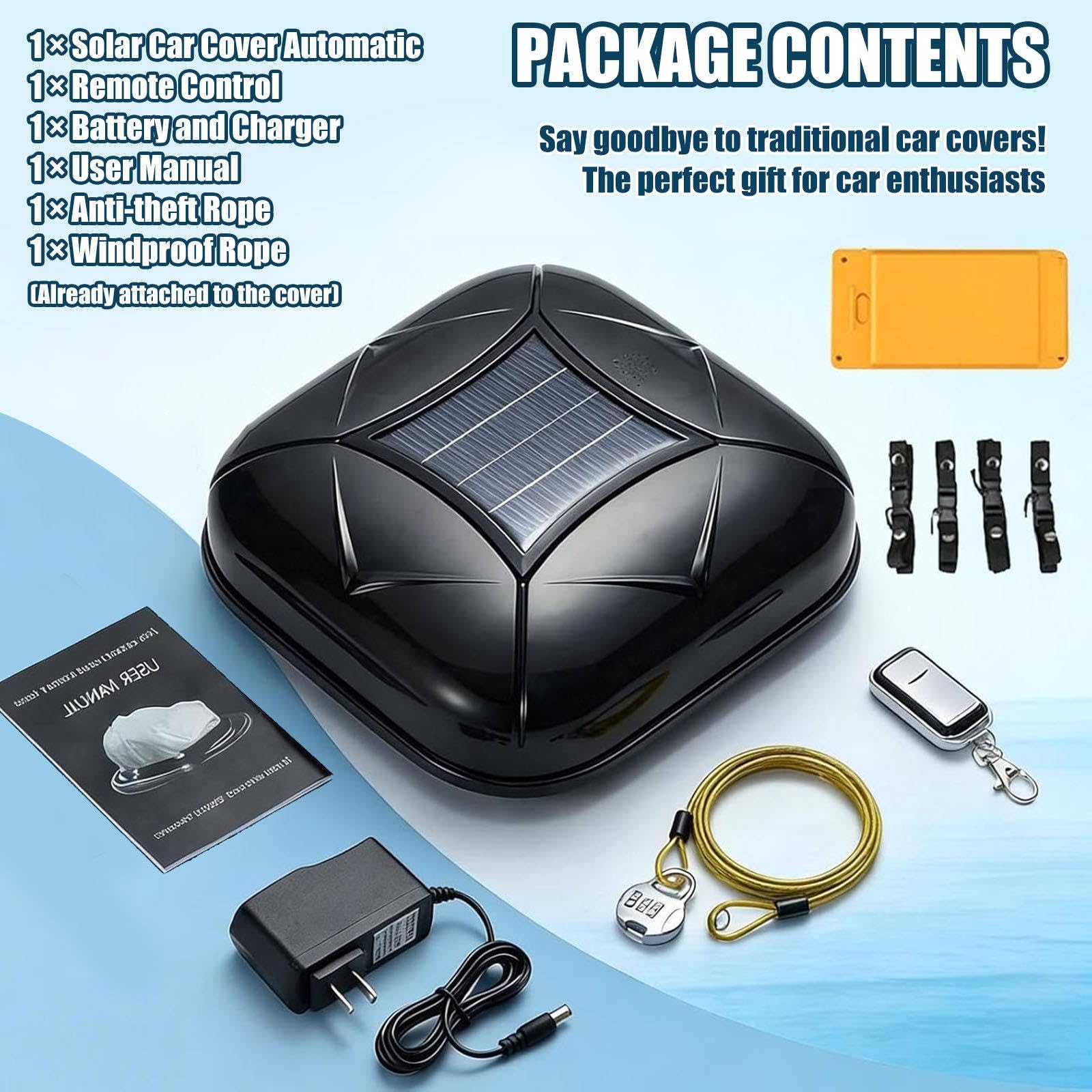 Funda Para Coche Con Carga Solar Y Mando a Distancia – Resistente Al Agua Y Al Viento, Automatic Car Cover Con Alarma Antirrobo, Para Suv Y Sedanes, Uso En Interiores Y Exteriores Black-YXL