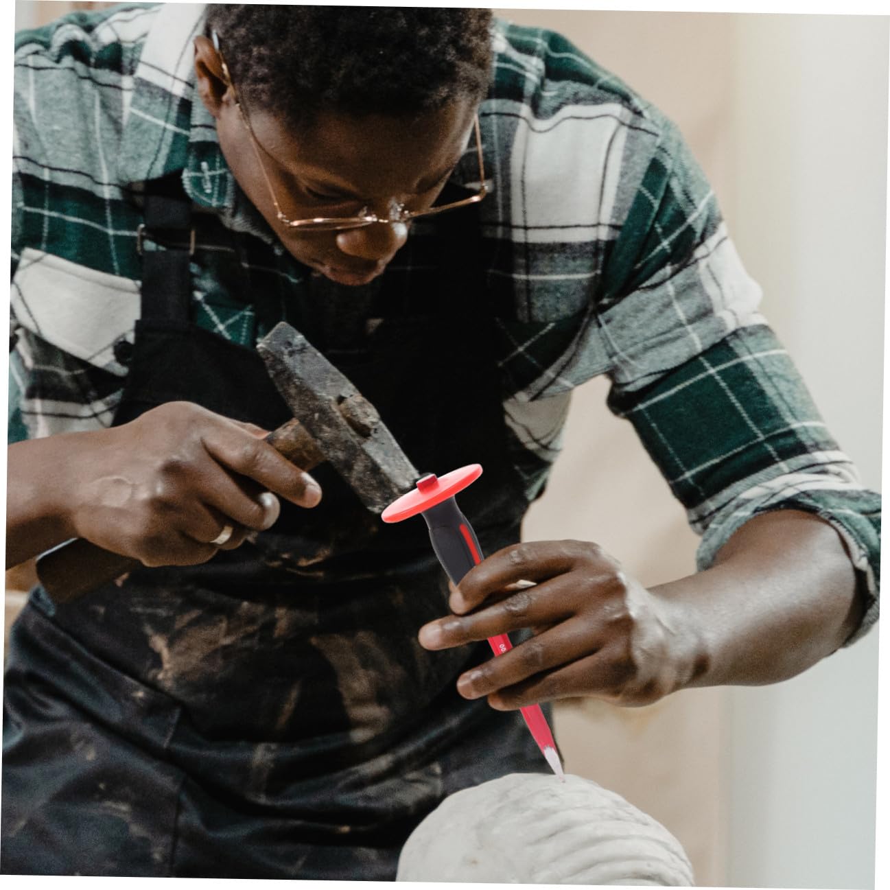 Scalpelli da Muratore Pesanti con Teste Piatte e Appuntite Acciaio al Vanadio Temprato Antiruggine Impugnatura Antiscivolo in Gomma Ammortizzante per su