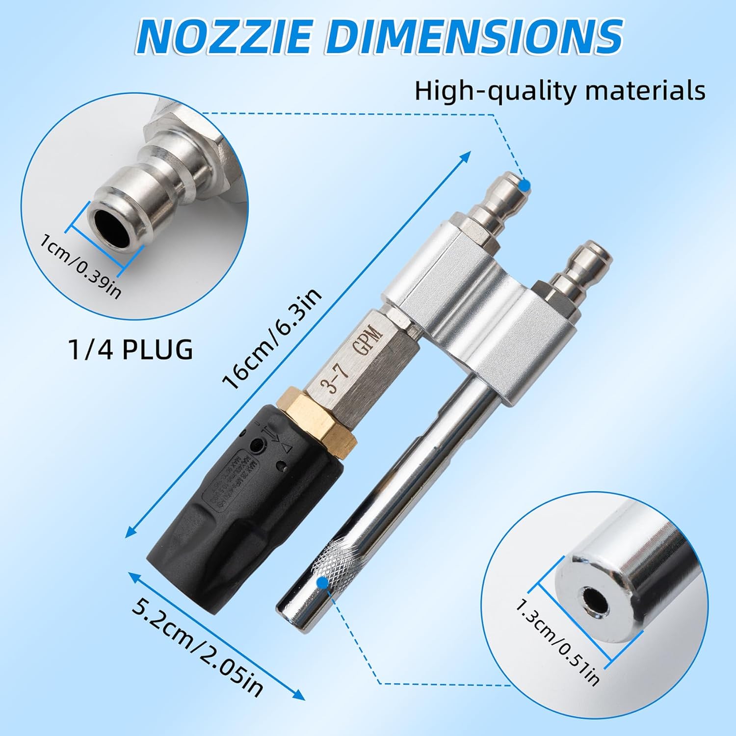 2-in-1 shooter tip M5 Long Reach Soap Twist Nozzle 0 to 60° spray pattern, for use with Pressure Washer 3-7 GPM, Adjustable Downstream Soft Wash Nozzle