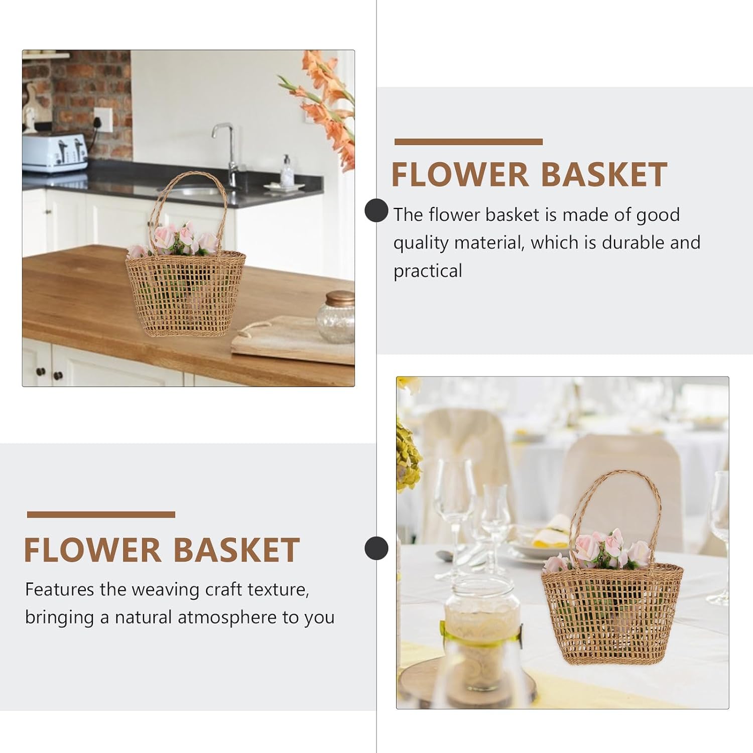 Angoily Straw Woven Storage Basket Small Handheld Desktop Flower Basket Square Base Natural Fiber Decor for Home Organization and Craft Display image 3
