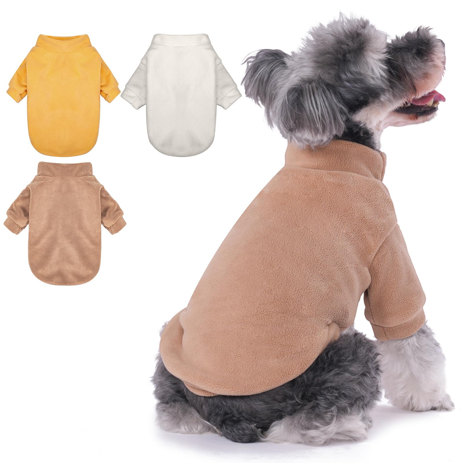 GYALAPERI Dog Sweater, 3 Pack Dog Sweaters for Small Dogs Girl Boy, Ultra Soft Warm Puppy Clothes Dog Coat for Winter (Camel+Beige+Yellow, Small)