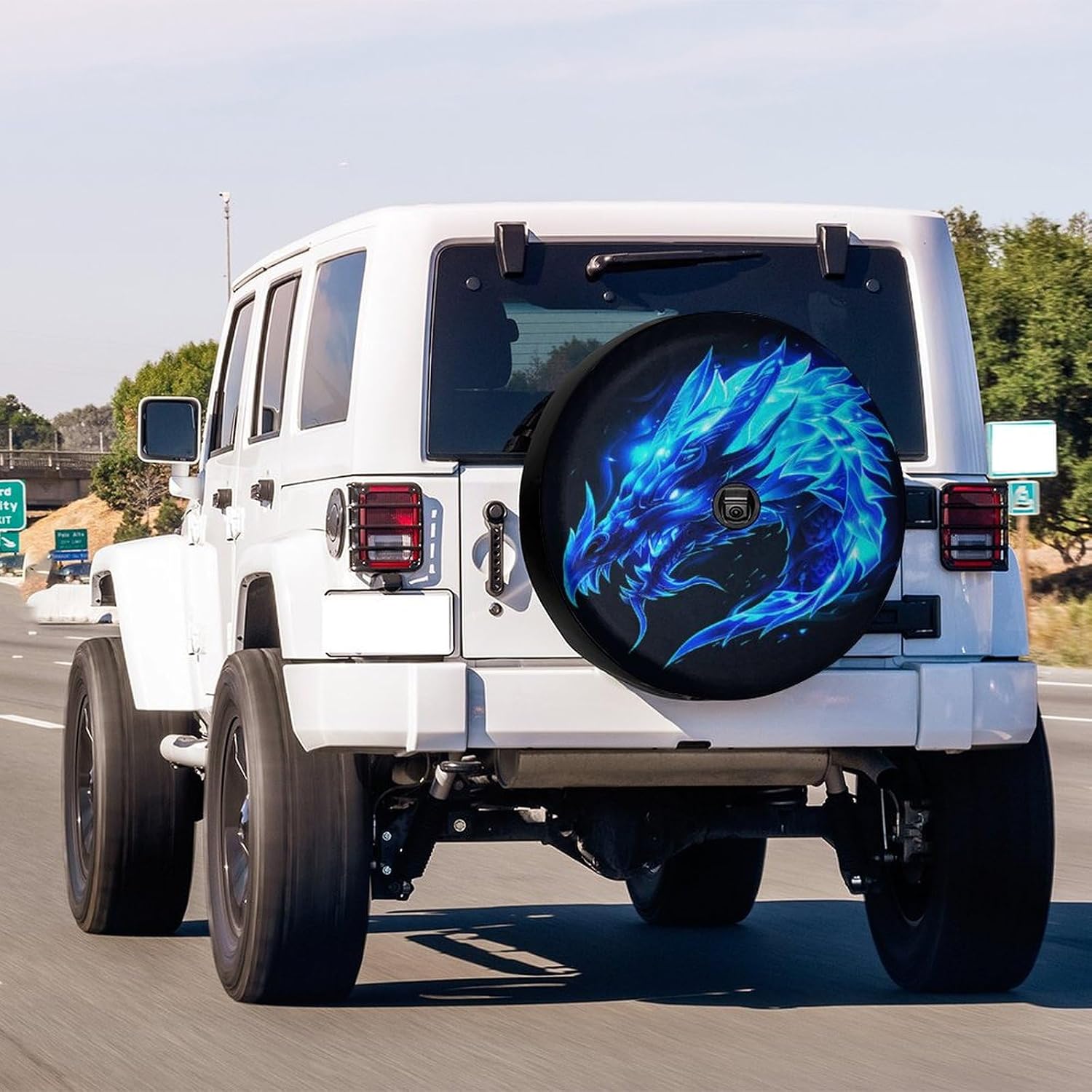 Blue Fire Dragon Spare Tire Cover with Backup Camera Hole Wheel Tire Cover Fit Trailer, RV, SUV and Many Vehicle 17inch
