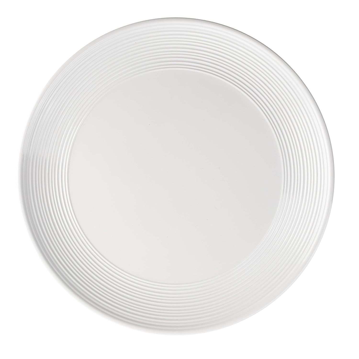 TableCraft 10496 Pulito Collection Round Platter, White Melamine Plate with Raised Edge Detail, Durable and Dishwasher Safe, Chic Ceramic-Look Serveware, 13.125-Inch Diameter