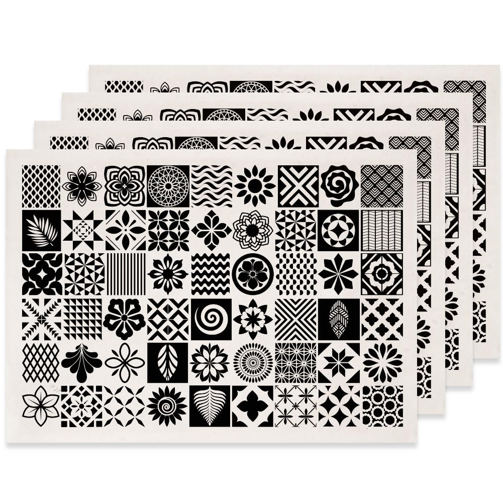 SUPERDANT 4PCS Vintage Pattern Underglaze Transfers for Pottery Abstract Flower and Leaf Pottery Ceramic Clay Transfer Paper Black Ceramic Decals Transfer Stickers DIY Handicraft Supplies