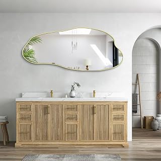 Irregular Mirror, 51.1"x25.59" Asymmetrical Mirrors for Wall, Gold Abstract Mirror Decorative, Large Unique Shaped Mirrors for Living Room Bathroom Bedroom Hallway Entryway Fireplace