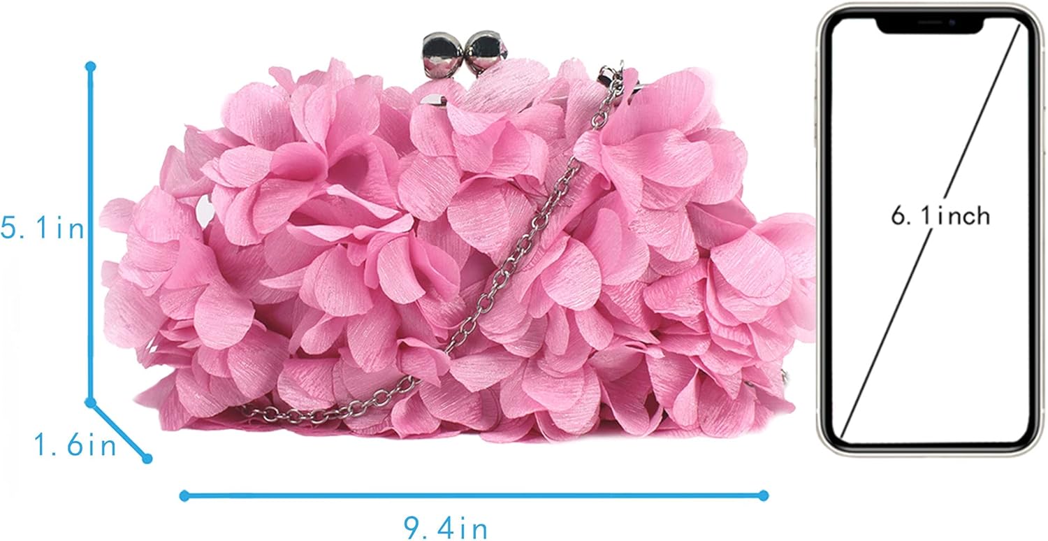 Flowers Evening Clutch Purse Kiss Lock Wedding Party Bag Chain Crossbody Shoulder Purse