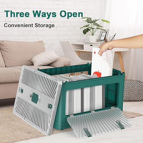 Miniatura 5 de Sindax Paquete de 2 contenedores de almacenamiento con tapas, contenedores de almacenamiento grandes plegables de 13.8 galones con ruedas y puerta,