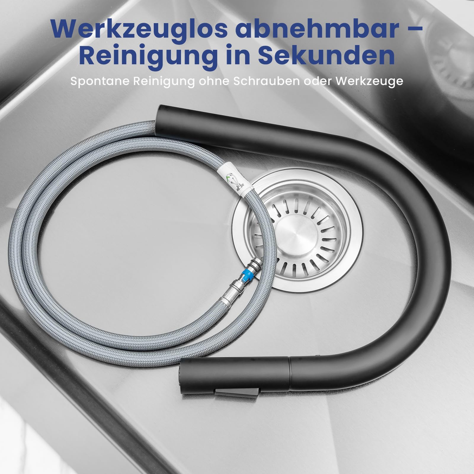 CECIPA Wasserhahn Küche Schwarz, Hochdruck Küchenarmatur mit Brause Ausziehbar Armatur, Mischbatterie Spültischarmatur, Zwei Strahlarten, 360° Schwenkbar, Matt Schwarz Edelstahl - SOFETIY SERIE