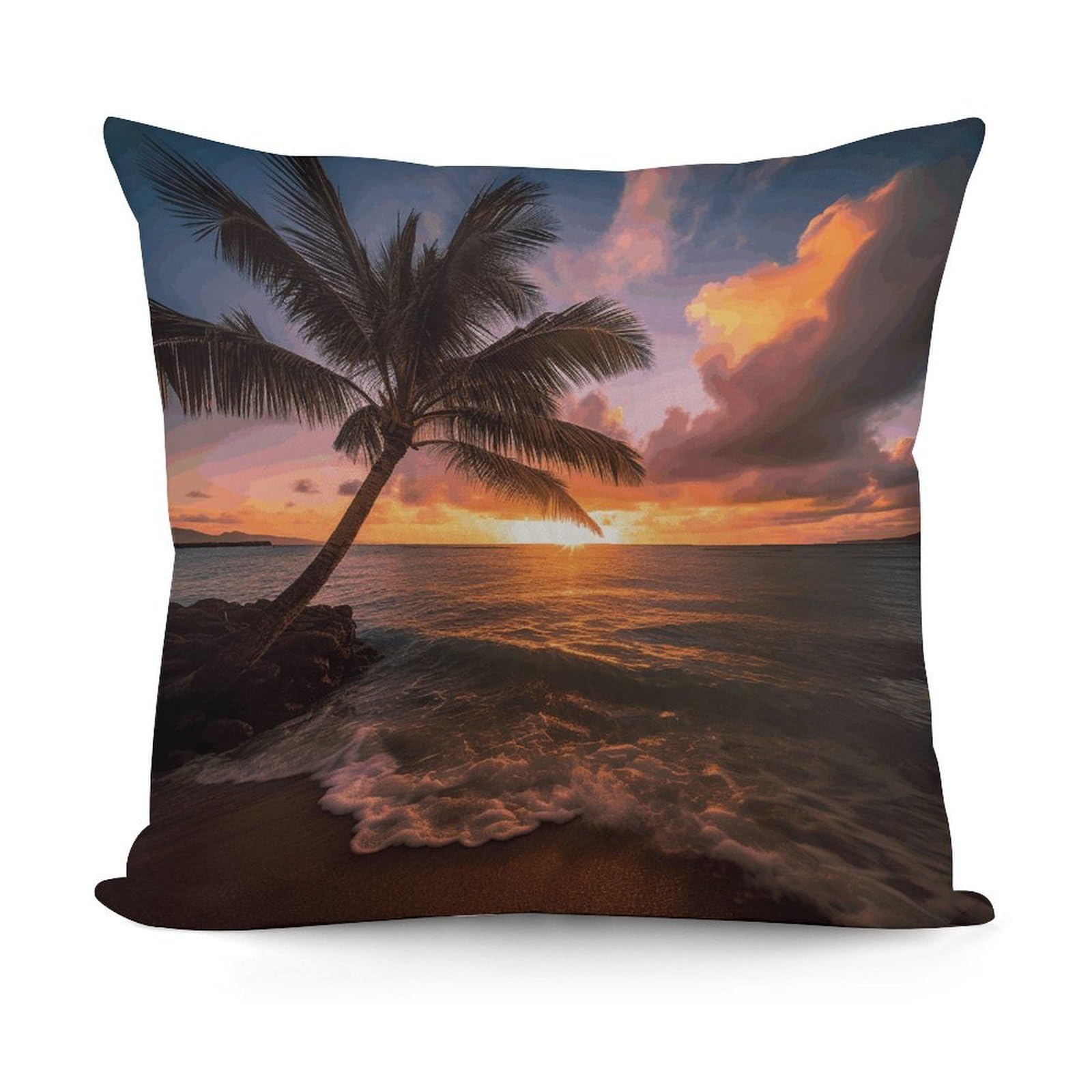 VstaDank Decorative Palm Tree Sunset Beach Throw Pillow Covers Luxury Soft Pillowcases Fluffy Plush Accent Pillow Cases Personalized Square Lumbar Pillows Shells for All Seasons 18" X 18"