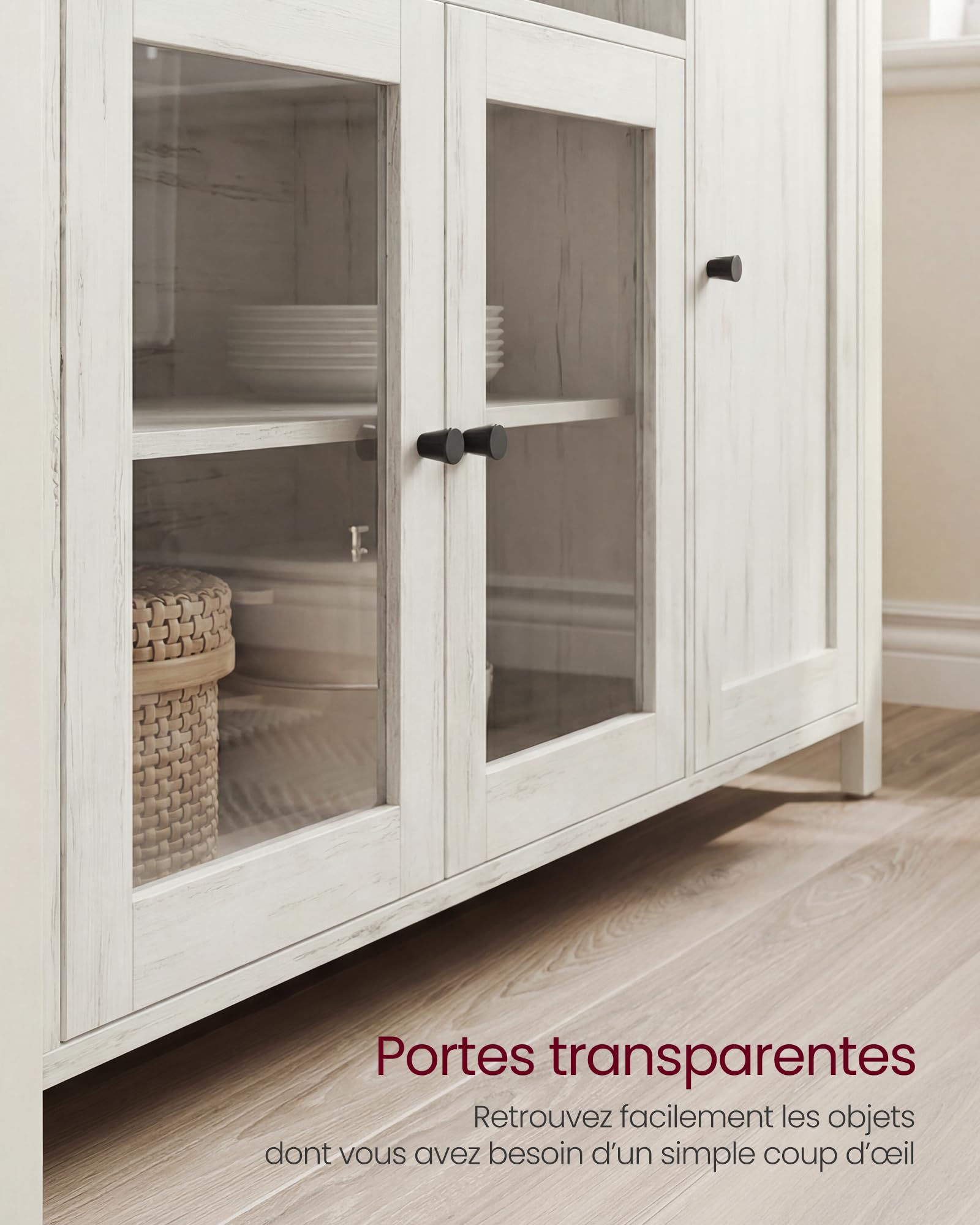 VASAGLE Meuble de Rangement, Buffet, Armoire de Cuisine, Placard, avec 3 Portes, pour Salon, Cuisine, Salle à Manger, 33 x 110 x 75 cm, Style Rustique, Marron Miel et Blanc Rustique LSC096WJ02