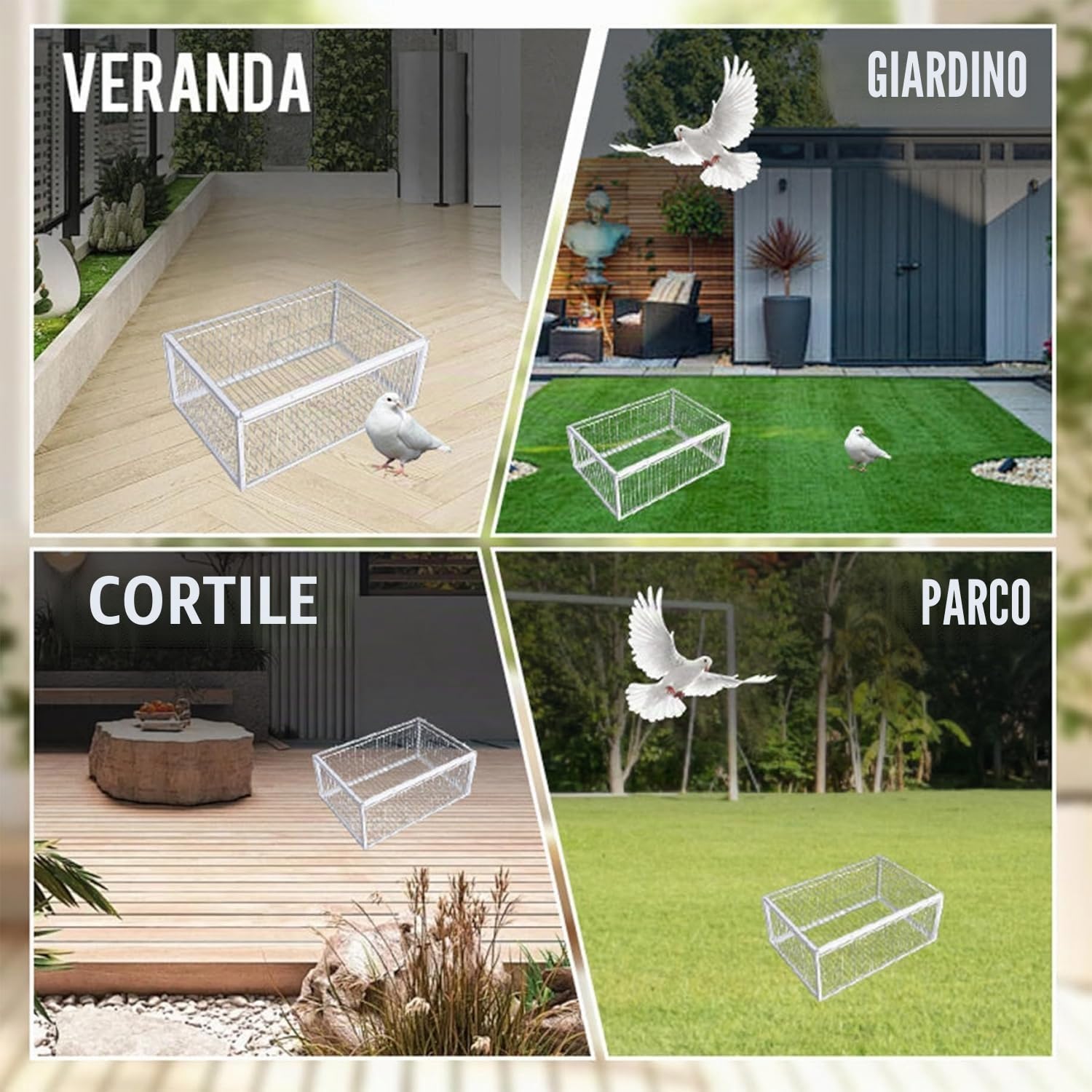 Gabbia per piccioni con due ingressi unidirezionali, gabbia per uccelli 40x30x25 cm con lucernario