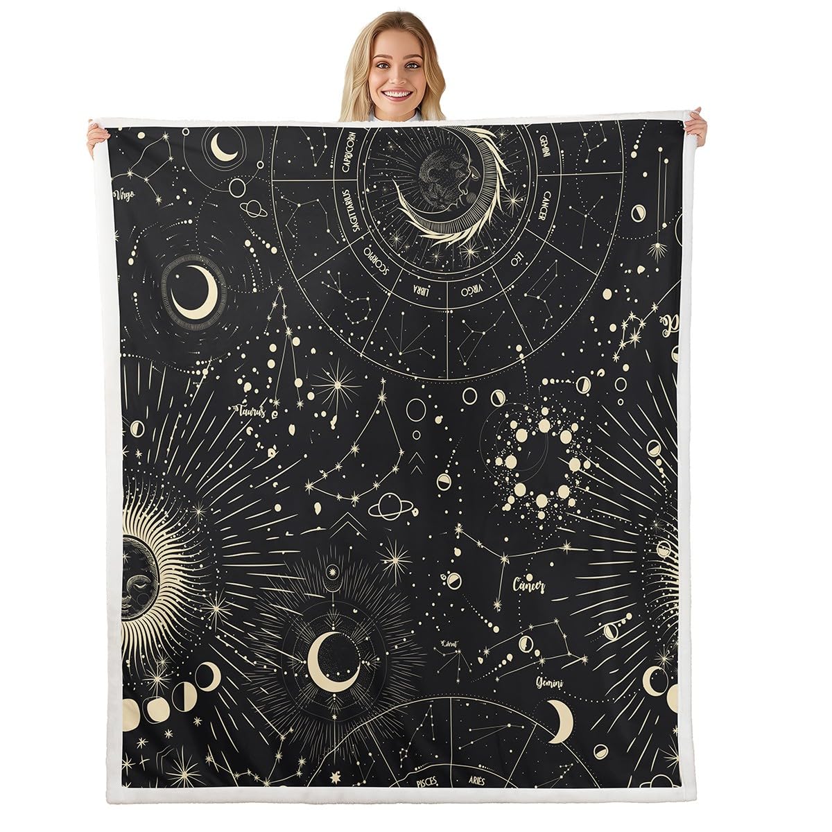 Homemissing Sun And Moon Sherpa Blanket Boho Exotic Fleece Throw Blanket Galaxy Astrology Plush For Sofa Bed Cute Zodiac Signs Single 50x60 Inch