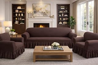 Outlay Home Universal Stretchable Solid Color Sofa Cover with Elegant Skirt Design, Soft Durable Wrinkle-Resistant Fabric Price In India