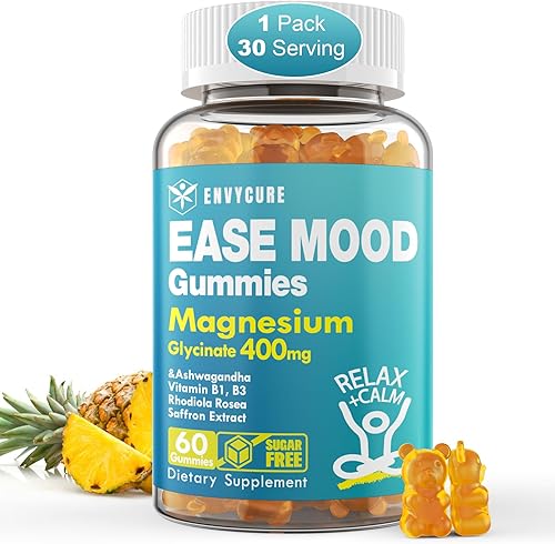 Gomitas de glicinato de magnesio sin azúcar de 400 mg con Ashwagandha, B1, B3, Rhodiola Rosea y azafrán para apoyar el descanso, el estado de ánimo