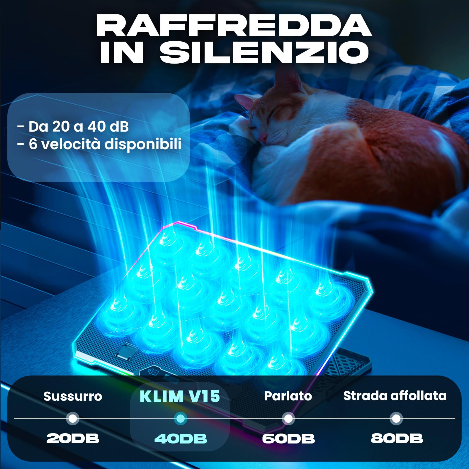 KLIM V15 Base di raffreddamento Gaming Notebook 15 ventole RGB supporto portatile 17" 2 porte USB