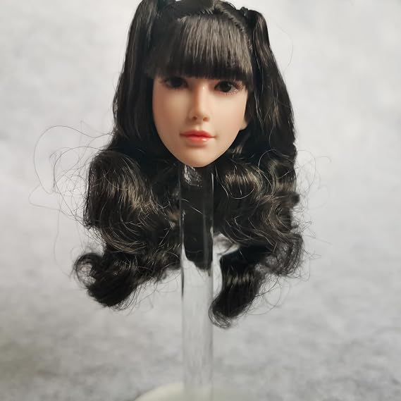 1/6 Scale Female Head Sculpt Pale Skin Long Hair Girl Head Carved for 12inch Action Figure Body Doll (A)