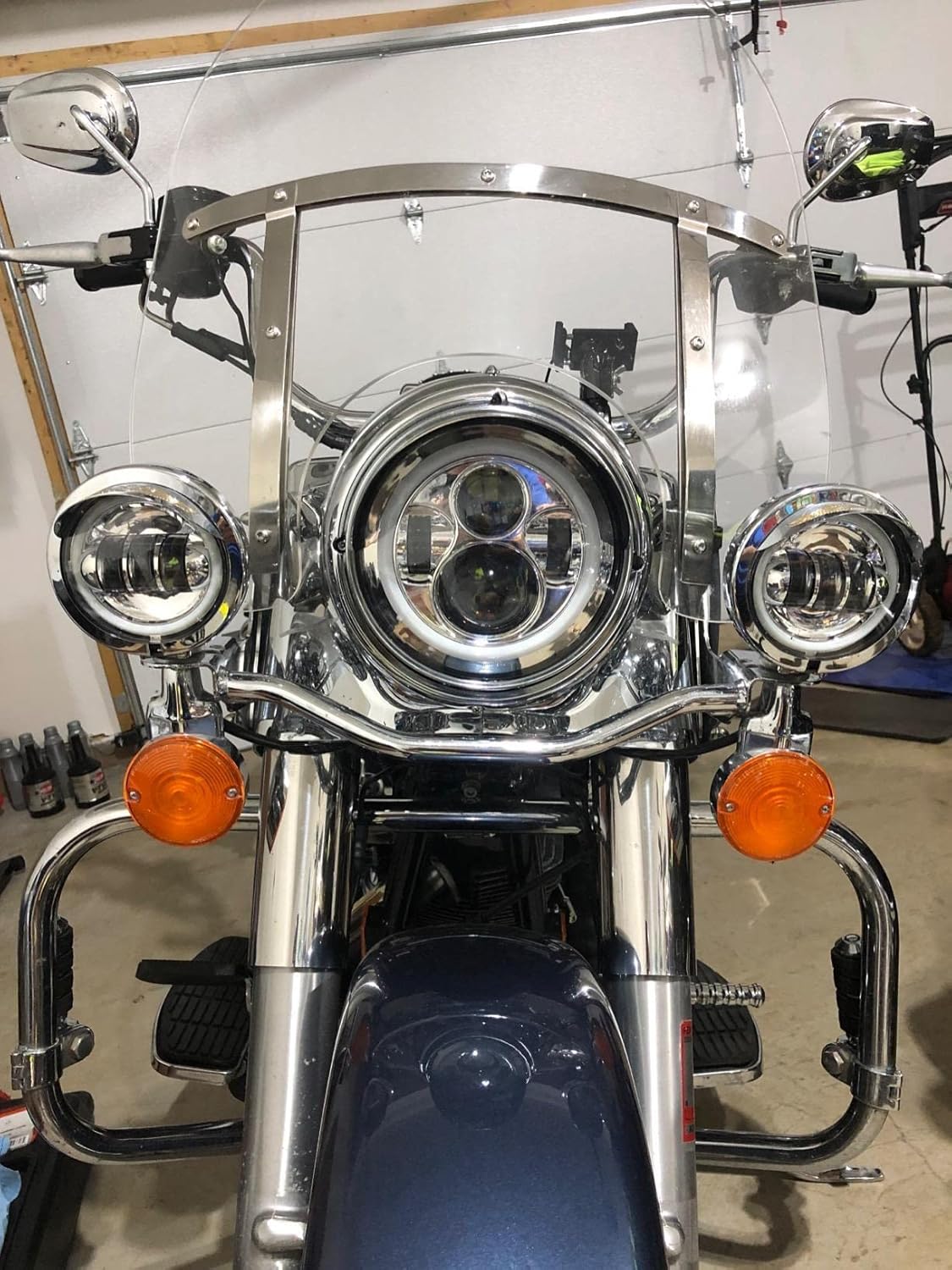 Eagle Lights 9100CPKR 7" LED Headlight and LED Spot/Passing Light Kit with White Halo Rings for Harley Davidson and Indian Motorcycles - Generation I/Chrome Halo Kit/Add Adapter Ring