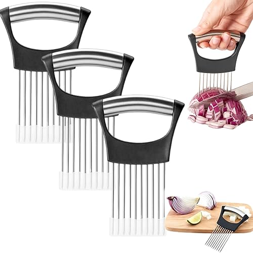 Miniatura 8 de Soporte para rebanar cebollas, nuevo soporte de rebanador de cebolla de acero inoxidable 2025, rebanador de limón, cortador de verduras para carne,