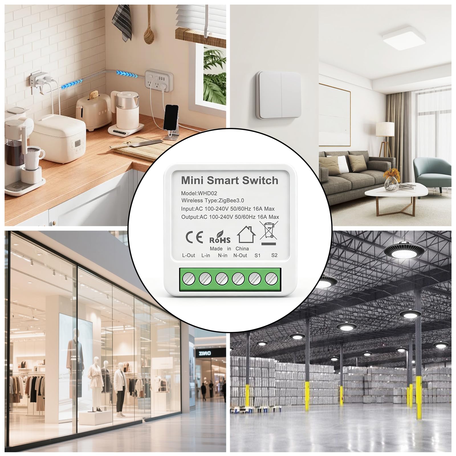 Zigbee Interruptor Inteligente Requiere Neutral,inteligente Interruptor luz | Mini Smart Switch Rele Modulo compatible con Alexa & Google y Tuya/Smart Life, Requiere Pasarela Zigbee