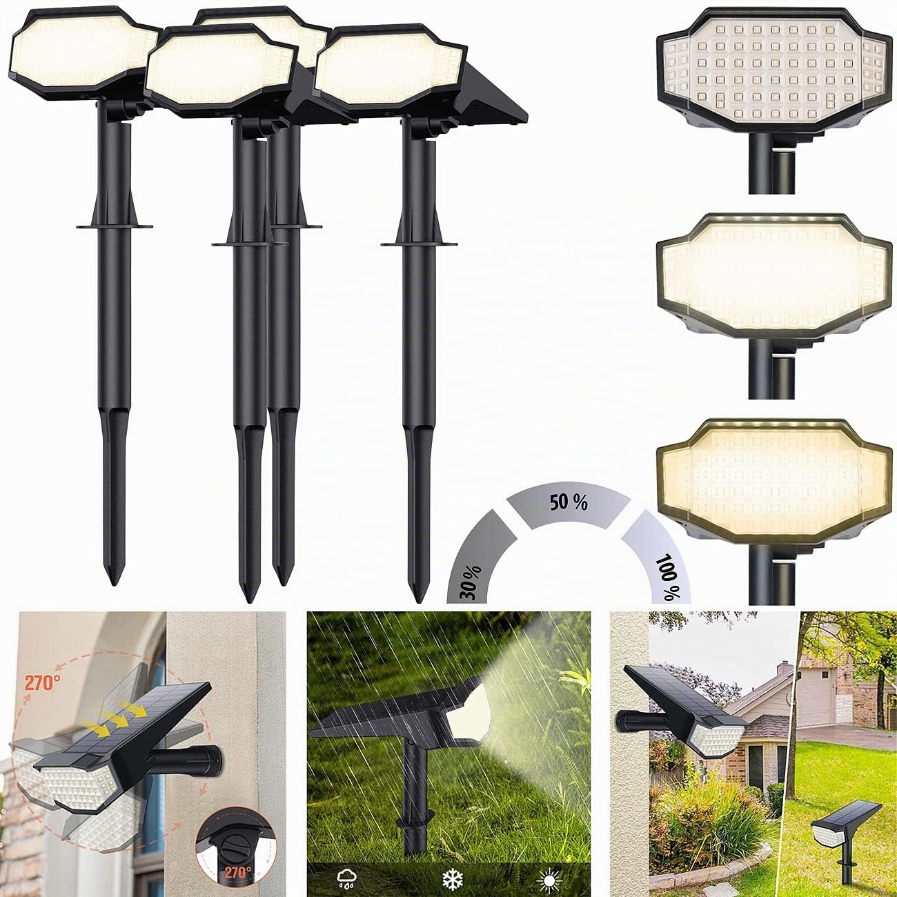 Luminea Solarspot: 4er-Set High-Power-Solar-LED-Gartenspots, 650 lm, IP65, warmweiß (LED Solar Gartenstrahler, Gartenstrahler Erdspieß, Lampe)