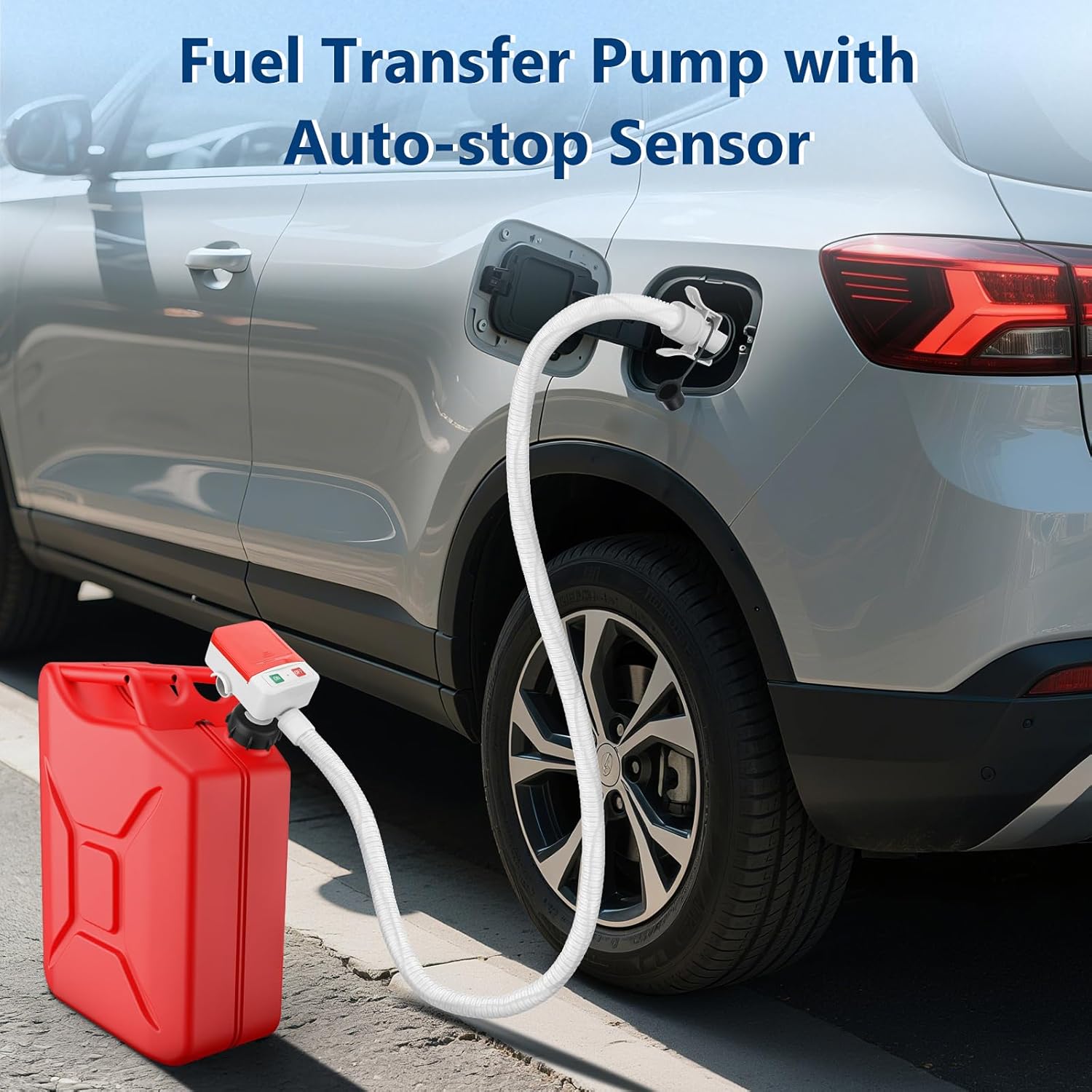 Fuel Transfer Pump with Auto-stop Sensor -3.2 GPM, 3 Tank Adapters, 51" Hose Portable Fuel Pump Battery Operated Liquid Pump, Gas Transfer Pump for Gasoline, Diesel, Oil (Can Not Included)