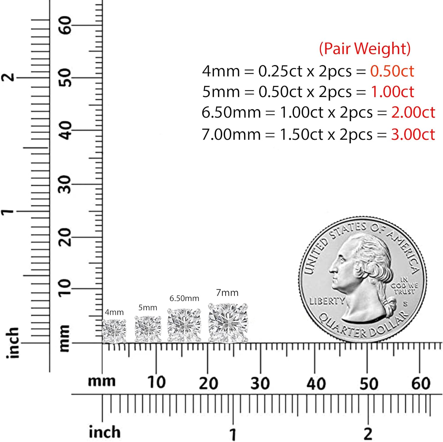 Moissanite Stud Earrings, 0.5ct-2ct D Color VVS1 Clarity Moissanite 14K Gold Plated 925 Sterling Silver Moissanite Earrings For Women - Image 4