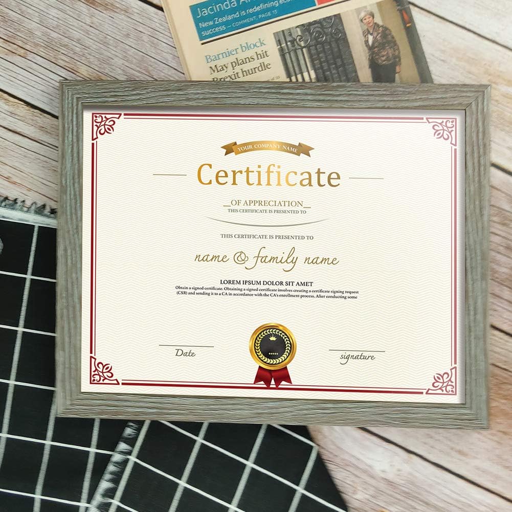 8.5 x 11 Certificate Picture Frames Set of 6 Rustic Distressed Wall Hanging Table 11x8.5 Graduation Diploma Document Award Photo Frame