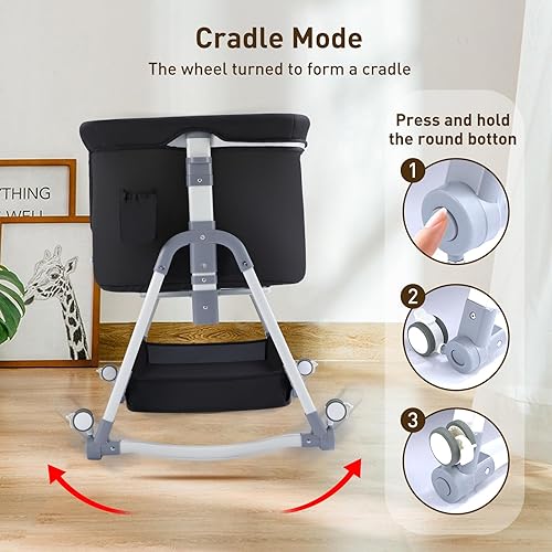 Miniatura 5 de Moisés de noche 4 en 1 para bebé, cuna portátil con ruedas, cuna de bebé con cambiador, colchón incluido y almacenamiento, cuna de viaje plegable