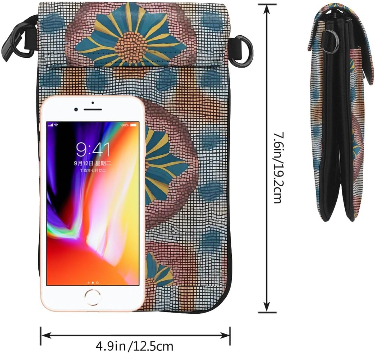 Small Cell Phone Purse 7.6x4.9in MSRHIUEF With Reese pattern Printed Fashionable, Practical, Multifunctional Leather Crossbody Flap Phone Case for Women