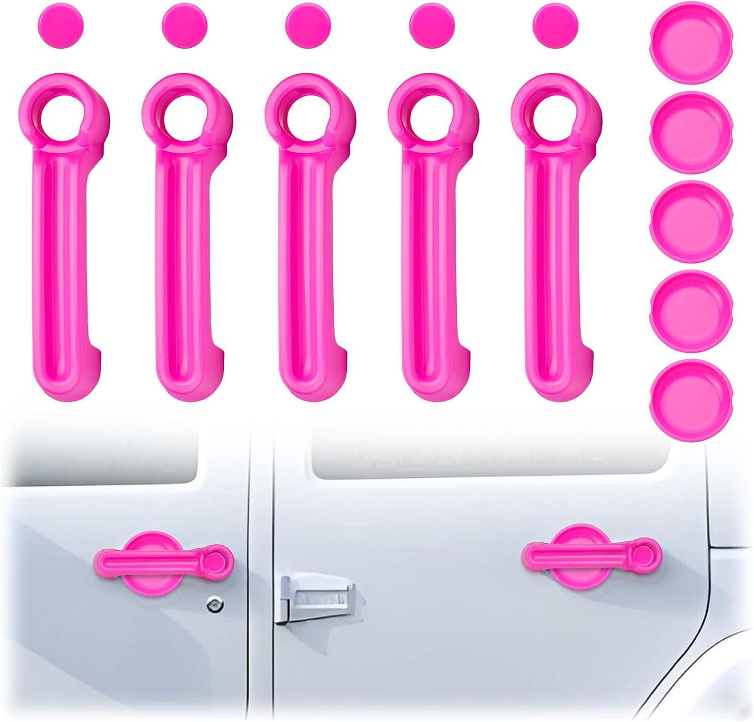 Door Handle Cover Inserts+Tailgate Handle Cover+Recess Guard for 2007-2018 Jeep Wrangler JK JKU Sports Sahara Freedom Rubicon Unlimited Exterior Accessories (Pink)