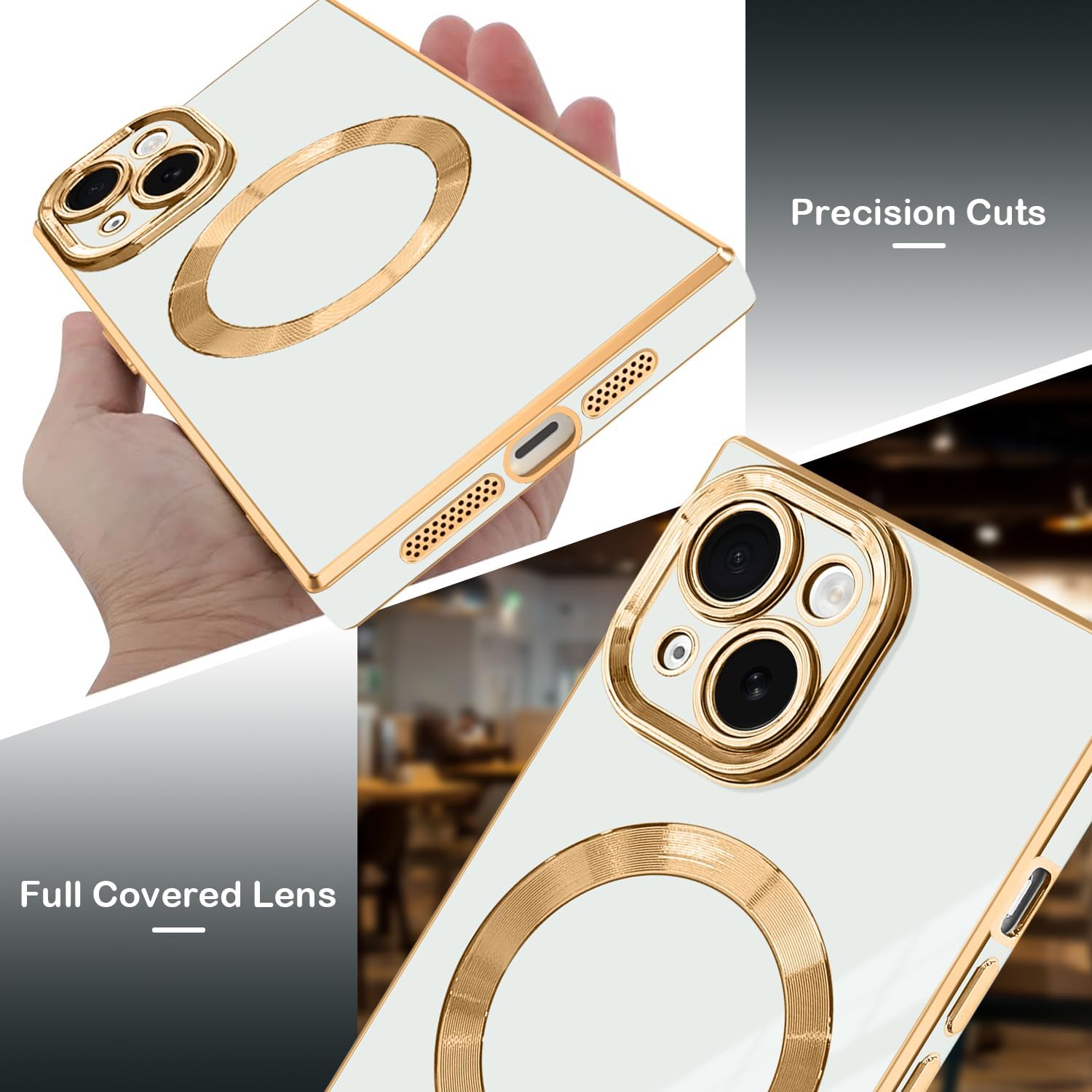 Magnetic for iPhone 15 Case Compatible with Magsafe, Scartchproof Plated Soft TPU with Full-Covered Lens Support Magnetic Wireless Charging Phone Case for iPhone 15 White - Image 3