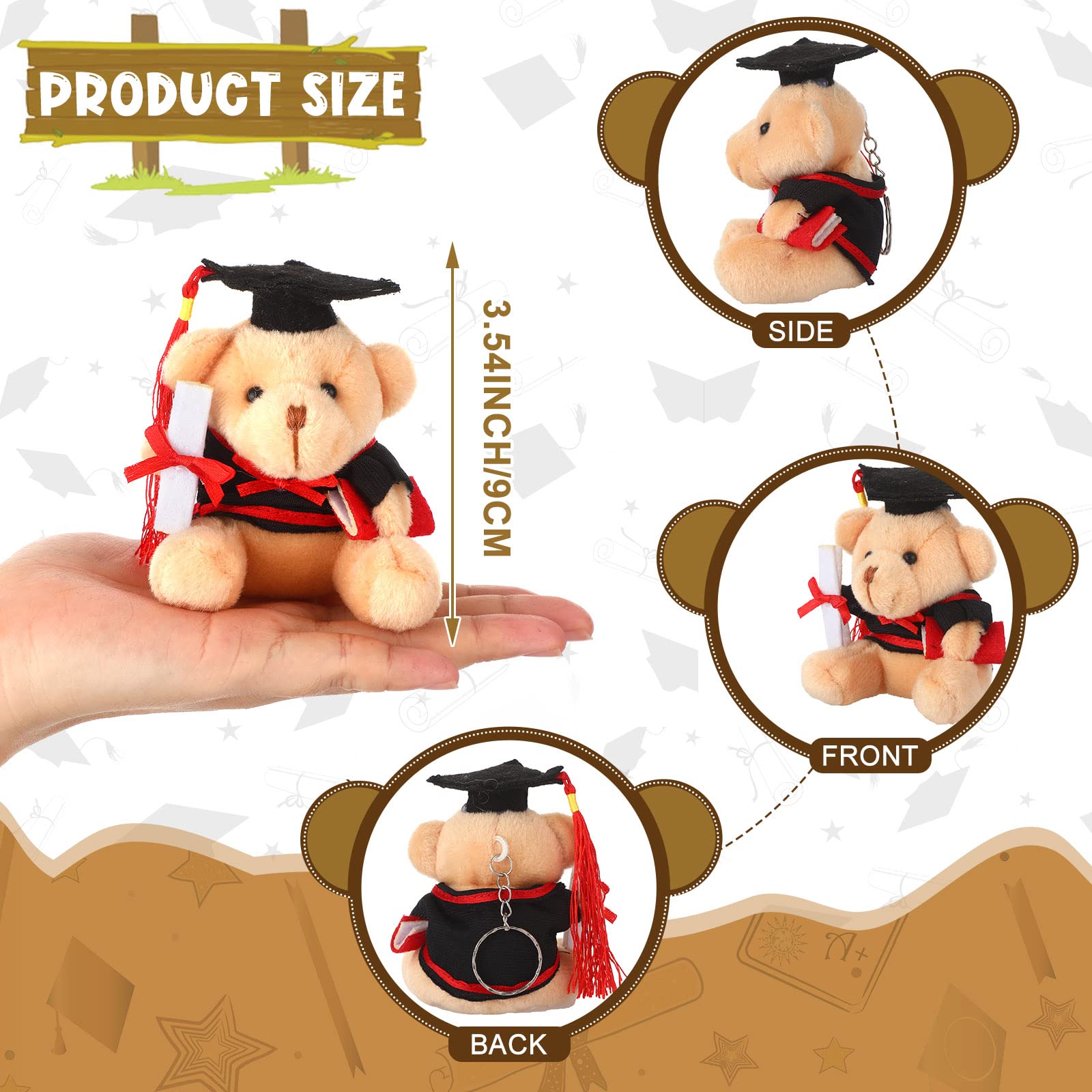 Zomiboo 24 Piezas Mini Ositos de Graduación Animales de Oso de Peluche de 3,54 Pulgadas para Graduación 2025 Muñecos Pequeños de Oso de DIY Regalos para Bricolaje Ceremonia Fiesta Decoración Escuela